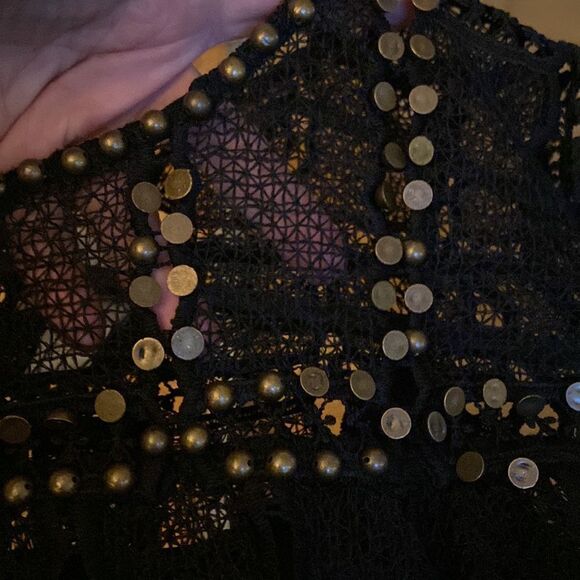 Maeve by Anthropology black lace blouse with bronze studs throughout - Picture 8 of 16